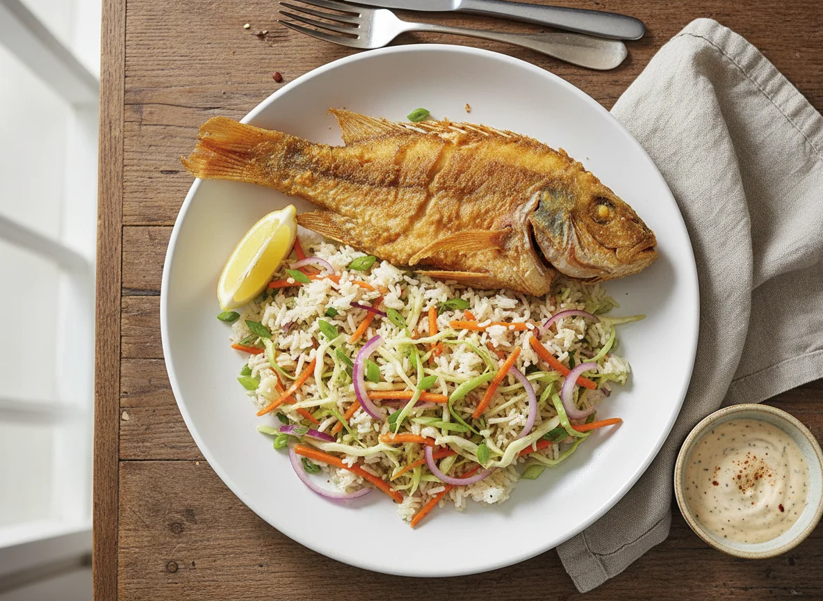 Fish Frying Rice Fried Fish with Vegetable Rice calories & nutrition