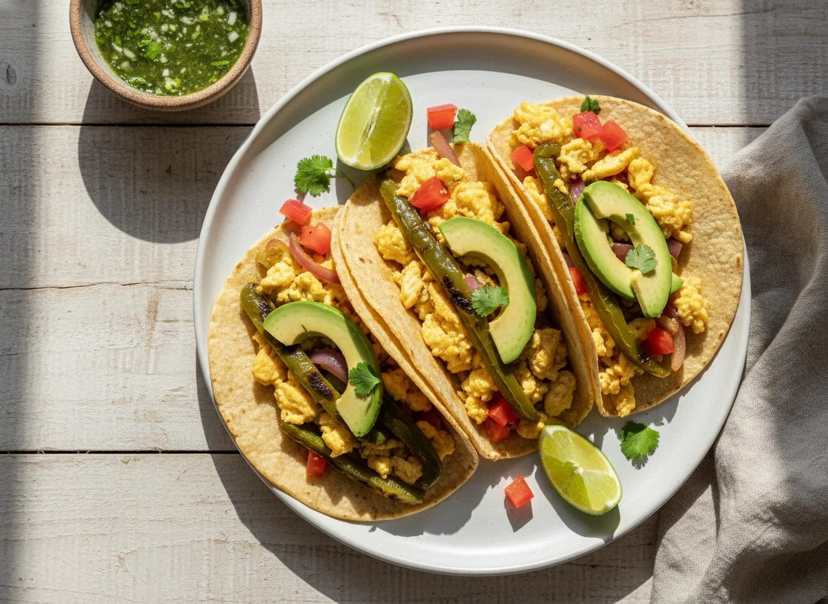 Ahuevo Tacos Tacos de huevo revuelto con aguacate y vegetales calorias y nutricion